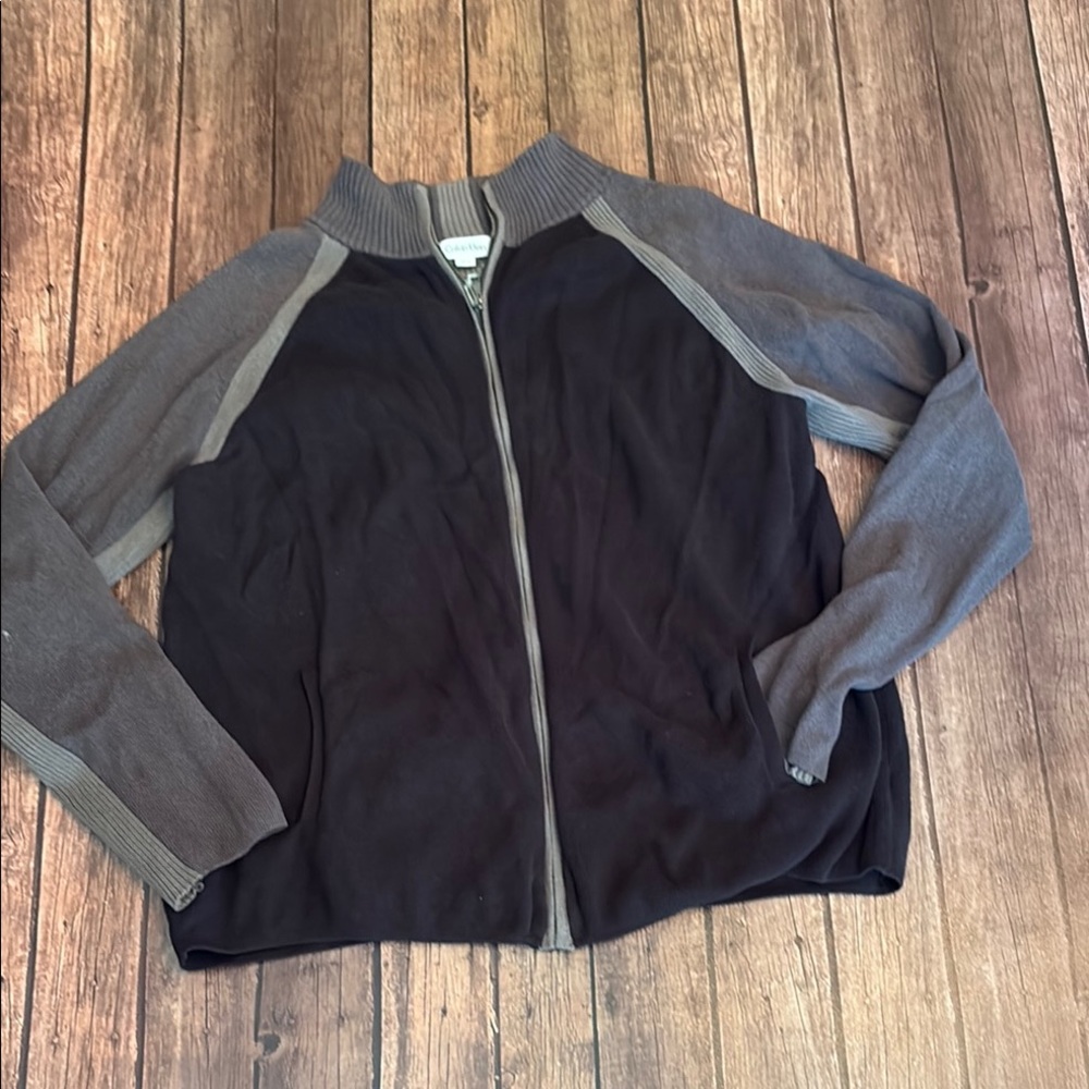 Calvin Klein 100% Cotton Black/Gray Zip-Up Cardigan Sweater Sz XL